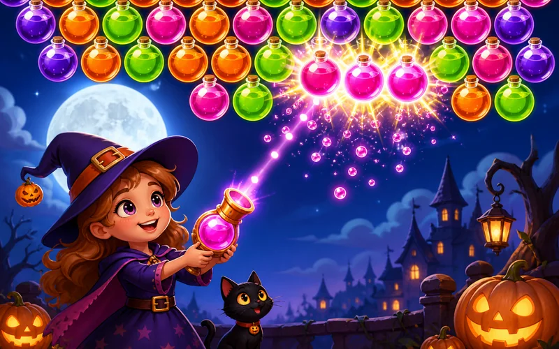 Witch Bubble Shooter Halloween puzzle game with magical bubbles