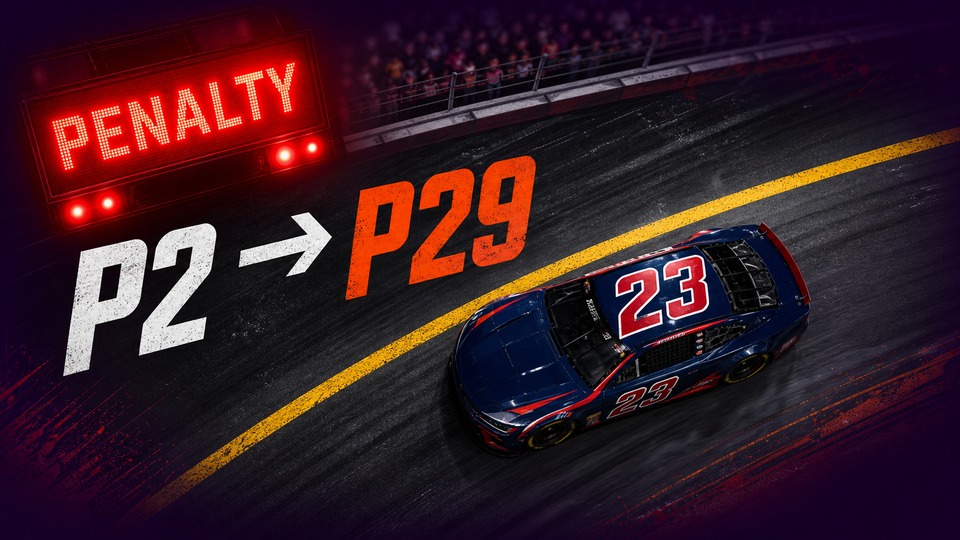 Bubba Wallace yellow line penalty EchoPark 2026 — P2 to P29
